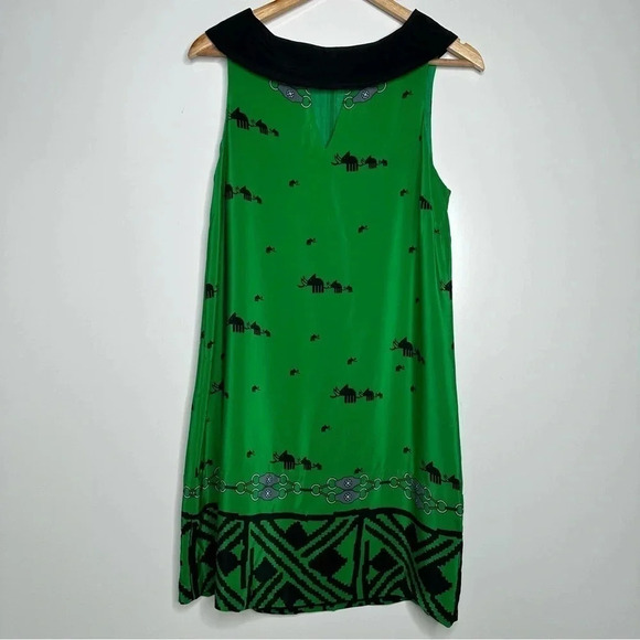 Tibi Rhino Print Green 100% Silk Sleeveless Dress Size 10 - Picture 2 of 9